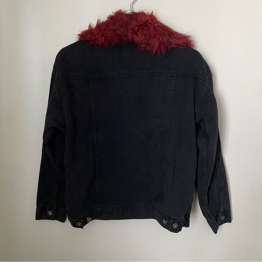 Love Tree Denim Jacket Black Red Fur Collar Removable Casual Fall Vibes - Picture 6 of 11